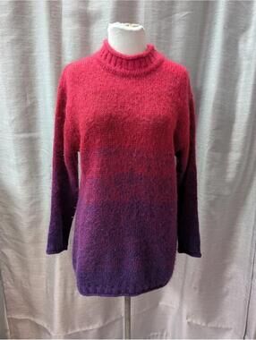 Red Purple Ombre Oversize Thick Mohair Sweater Y2K Size S